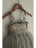 Beaded Gray Satin Tulle Flower Girl Dress Photoshoot Dress